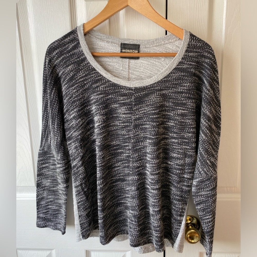 MONROW Gray 2-toned Space‎ Dyed French Terry Scoop Neck Sweatshirt SZ M